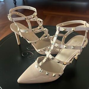 Mix No 6 Nude Pumps Heels Sexy Studs Cream Tan Size 8